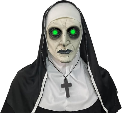 2024 Nun Scary Mask,Halloween Party Scary Full Head Costume Mask with cross necklace