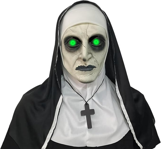 2024 Nun Scary Mask,Halloween Party Scary Full Head Costume Mask with cross necklace