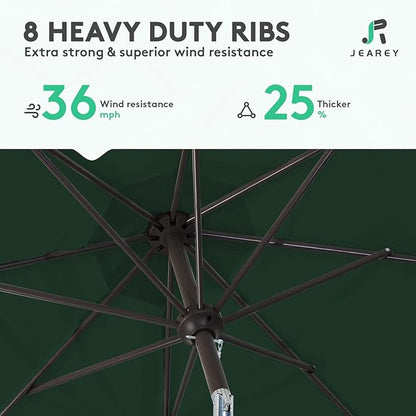 JEAREY 9FT Outdoor Patio Umbrella Outdoor Table Umbrella with Push Button Tilt and Crank, Market Umbrella 8 Sturdy Ribs UV Protection Waterproof for Garden, Deck, Backyard, Pool (Dark Green)