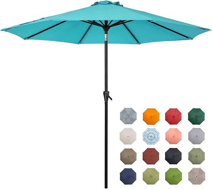 Tempera Patio Market Outdoor Table Umbrella with Push Button Tilt and Crank,Large Sun Umbrella with Sturdy Pole&Fade resistant canopy,Easy to set