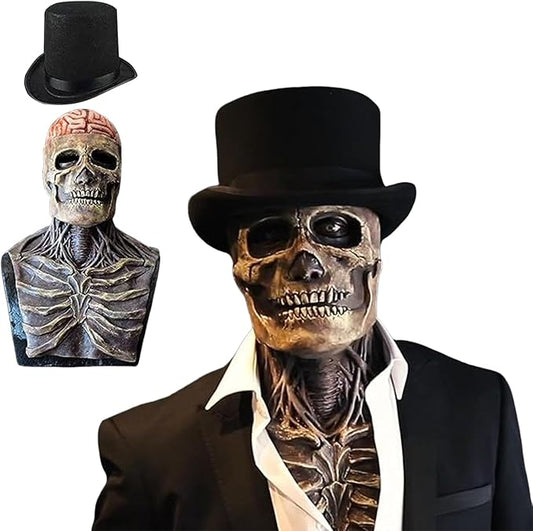 Halloween Skull Mask，Scary Full Head Skeleton Headgear，Realistic Cosplay Latex Horror Creepy Biochemical Mask for Adults Costume Party