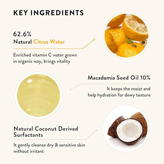 SIORIS Cleanse me softly milk cleanser, Vegan, Daily gentle skin cleanser, natural citrus 62.6% water, Macadamia seed oil, cleansing milk for dry and sensitive skin