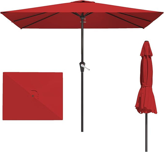 8' x 10' Rectangular Patio Umbrellas for Outdoor, Outdoor Table Umbrella, Large Outdoor Patio Umbrellas with 8 Sturdy Ribs for Market, Garden, Pool (Red)