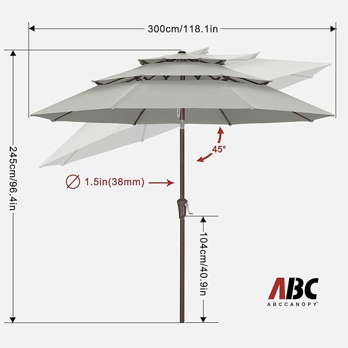 ABCCANOPY Patio Umbrellas 3 Tiers 10FT (Light Gray)