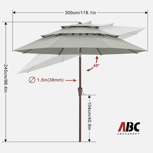 ABCCANOPY Patio Umbrellas 3 Tiers 10FT (Light Gray)