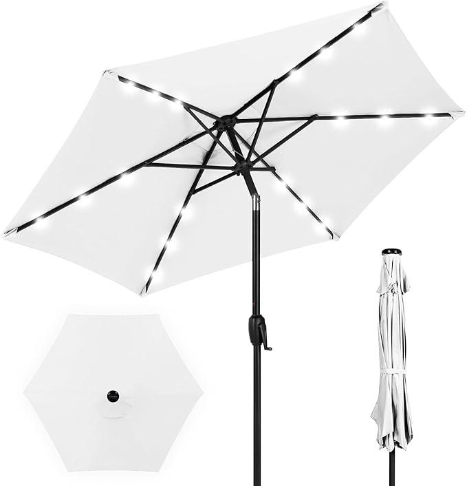 Best Choice Products 7.5ft Outdoor Solar Market Table Patio Umbrella for Deck, Pool w/Tilt, Crank, LED Lights - Bright White