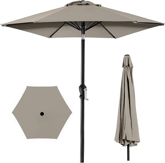 Best Choice Products 10ft Outdoor Steel Polyester Market Patio Umbrella w/Crank, Easy Push Button, Tilt, Table Compatible - Beige