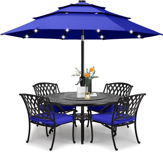ABCCANOPY 10FT Solar Led Patio Umbrella 3-Tiers(Blue)