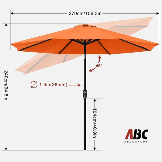 ABCCANOPY 9FT Outdoor Patio Umbrella, 8 Ribs Table Umbrella w/Crank for Easy Set Up, Suitable for Garden, Lawn, Deck & Backyard (Orange)