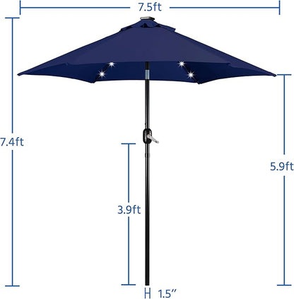 Yaheetech 7.5FT Solar Powered Patio Umbrella - UV Protection Market Table Umbrella w/18 LED Lights & Push Button Tilt & Crank Lift System for Garden/Lawn/Deck/Backyard/Pool, Navy Blue