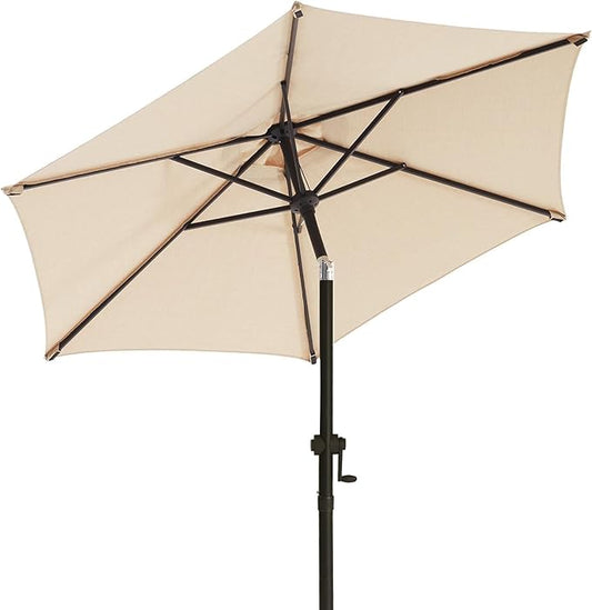 wikiwiki 7.5 FT Patio Umbrellas Outdoor Table Market Umbrella with Push Button Tilt/Crank, 6 Sturdy Ribs, Fade Resistant Waterproof POLYESTER DTY Canopy for Garden, Lawn, Deck, Backyard & Pool, Beige