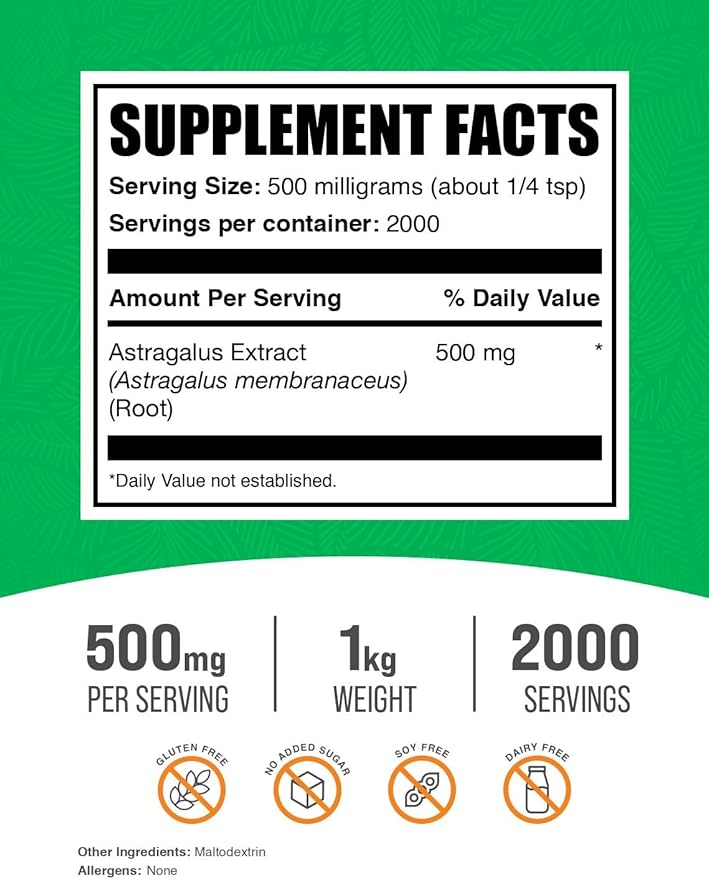 BulkSupplements.com Astragalus Extract Powder - from Astragalus Root, Astragalus Supplement - Vegan & Gluten Free, Astragalus Powder - 500mg per Serving, 1kg (2.2 lbs) (Pack of 1)