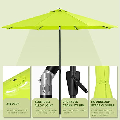 Tempera Patio Market Outdoor Table Umbrella with Push Button Tilt and Crank,Large Sun Umbrella with Sturdy Pole&Fade resistant canopy,Easy to set