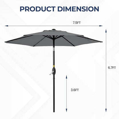 SUNVIVI OUTDOOR 7.5' Outdoor Patio Umbrella, Patio Umbrella, Market Umbrella, Metal Pole Umbrella with Push Button Tilt and Crank, 6 Ribs, Polyester Canopy