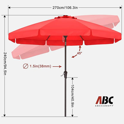 ABCCANOPY Patio Umbrella 9ft, Outdoor Table Umbrella with Push Button Tilt and Crank, 8 Ribs Umbrella for Patio Pool Garden Deck (Red)