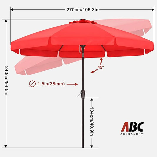ABCCANOPY Patio Umbrella 9ft, Outdoor Table Umbrella with Push Button Tilt and Crank, 8 Ribs Umbrella for Patio Pool Garden Deck (Red)