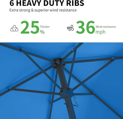 6.5 * 10FT Rectangular Patio Umbrella Table Market Umbrella w/Tilt and Crank Outdoor Umbrellas for Garden, Deck, Backyard, Pool and Beach, Royal Blue
