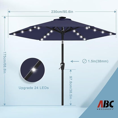 ABCCANOPY Durable Solar Led Patio Umbrellas with 24LED Lights 7.5FT with 6 Sturdy Ribs (Navy Blue)