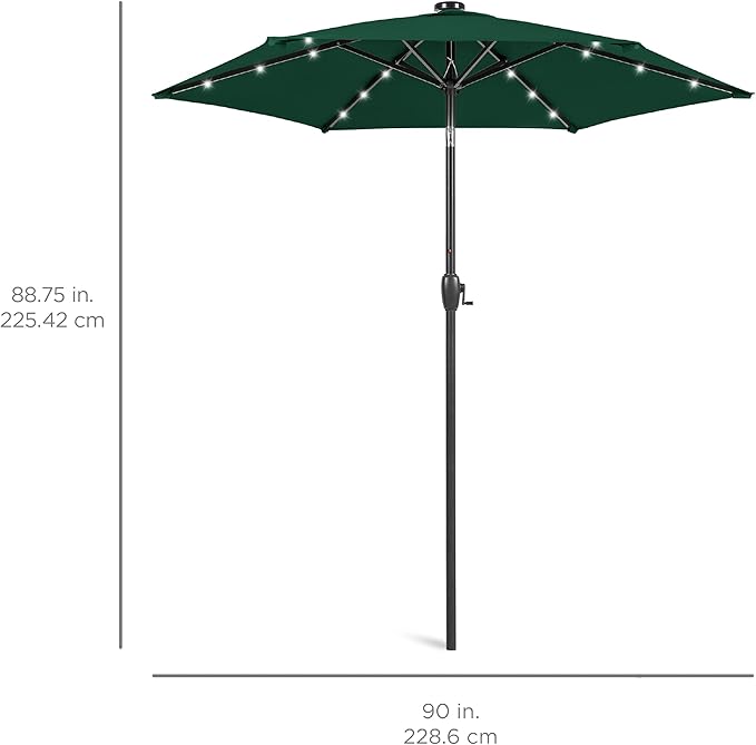 Best Choice Products 7.5ft Outdoor Solar Market Table Patio Umbrella for Deck, Pool w/Tilt, Crank, LED Lights - Green