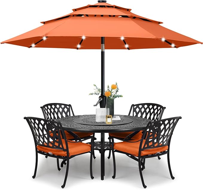 ABCCANOPY Solar Led Patio Umbrellas 3-Tiers 9FT (Orange)