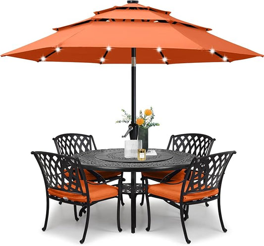 ABCCANOPY Solar Led Patio Umbrellas 3-Tiers 9FT (Orange)