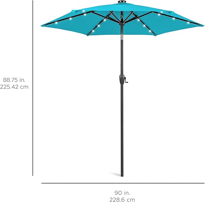 Best Choice Products 7.5ft Outdoor Solar Market Table Patio Umbrella for Deck, Pool w/Tilt, Crank, LED Lights - Sky Blue
