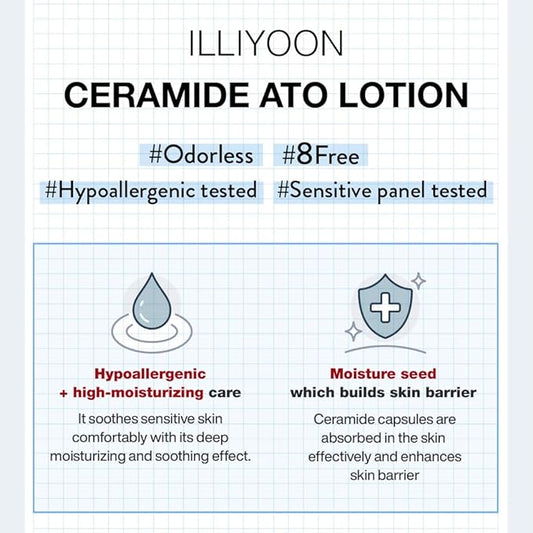 Illiyoon Ceramide Ato Lotion | Lightweight Moisturizer for Dry & Sensitive Skin, Barrier Repair for Face and Body, Mild for Babies, Vegan Certified, Korean Skincare, 2.29 fl.oz.