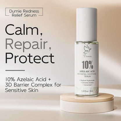 10% Azelaic Acid Redness Soothing Serum, Hyaluronic Acid & Centella Asiatica, Facial Serum for Sensitive Skin Relief, Korean Skincare Barrier Repair & Hydration - 30ml/1.01 fl oz