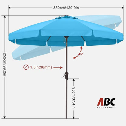 ABCCANOPY Patio Umbrella 11ft, Outdoor Table Umbrella with Push Button Tilt and Crank, 8 Ribs Umbrella for Patio Pool Garden Deck (Turquoise)