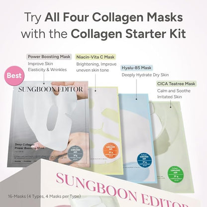 SUNGBOON EDITOR Deep Collagen STARTER KIT, Real Collagen 2,160,000ppb | Glass Skin, Elasticity, Moisturizing, Calming, Uneven Skin, Overnight Face Mask,TikTok trend items, Korean Skin Care, 37gx16ea