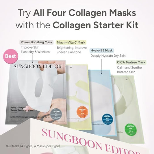 SUNGBOON EDITOR Deep Collagen STARTER KIT, Real Collagen 2,160,000ppb | Glass Skin, Elasticity, Moisturizing, Calming, Uneven Skin, Overnight Face Mask,TikTok trend items, Korean Skin Care, 37gx16ea