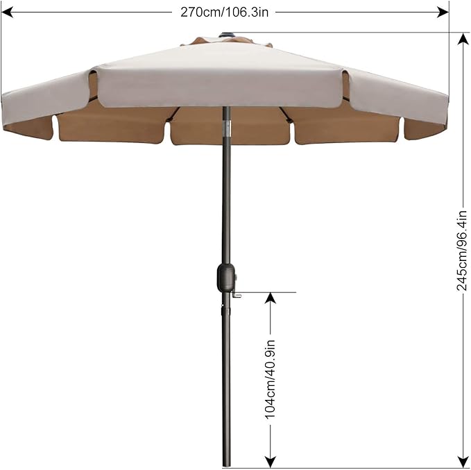 ABCCANOPY Patio Umbrella 7.5ft, Outdoor Table Umbrella with Push Button Tilt and Crank, 6 Ribs Umbrella for Patio Pool Garden Deck (Khaki)