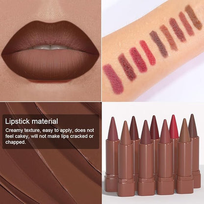 BINGBRUSH 2-in-1 Gradient Lip Liner & Lipstick Combo,2Pcs Matte Longwear Waterproof Lip Pencil with Cone Tip,Smudge Proof Crayon for Flawless Ombre Contour,Women's Long Lasting Makeup Set(06#&07)