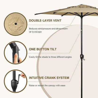 Abba Patio 11FT Lyon Outdoor Patio Umbrella Outdoor Table Umbrella with Push Button Tilt and Crank Market Umbrella 8 Sturdy Ribs UV Protection Waterproof for Garden Deck Backyard Pool Tan