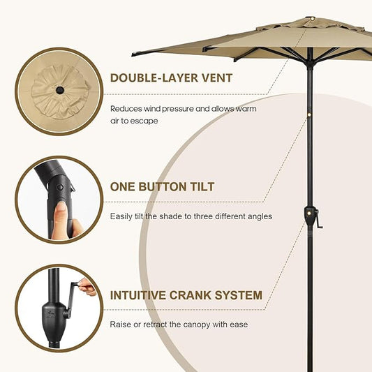 Abba Patio 11FT Lyon Outdoor Patio Umbrella Outdoor Table Umbrella with Push Button Tilt and Crank Market Umbrella 8 Sturdy Ribs UV Protection Waterproof for Garden Deck Backyard Pool Tan