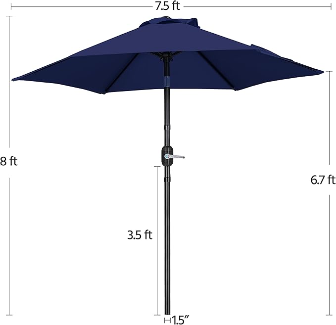 Yaheetech Patio Umbrella, 7.5FT Outdoor Table Market Umbrella with Push Button Tilt and Crank & Sturdy Ribs UV Protection for Garden, Deck, Backyard, Pool, Navy Blue