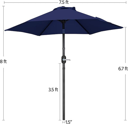 Yaheetech Patio Umbrella, 7.5FT Outdoor Table Market Umbrella with Push Button Tilt and Crank & Sturdy Ribs UV Protection for Garden, Deck, Backyard, Pool, Navy Blue