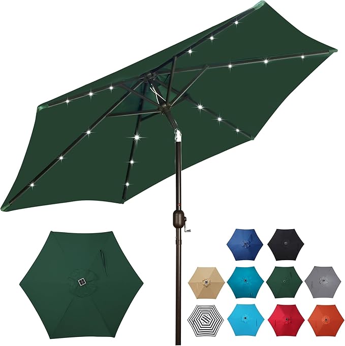 Blissun 7.5 ft Solar Umbrella, 18 LED Lighted Patio Umbrella, Table Market Umbrella
