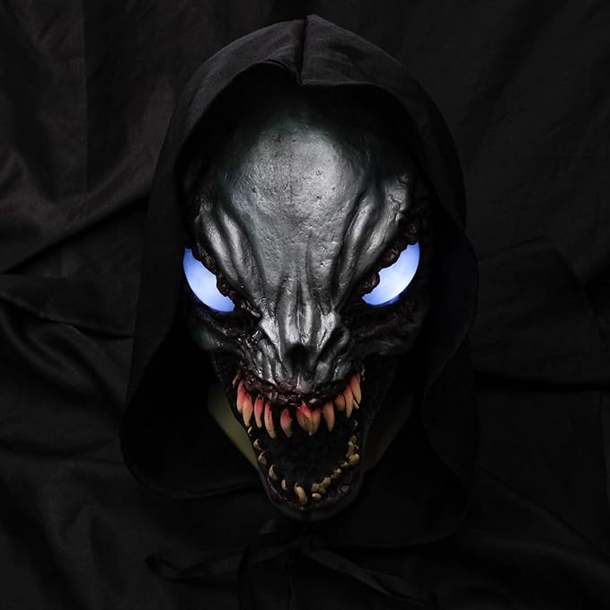 Monster Eyes Light Up Mask Halloween Scary Led Mask, Latex Creepiest Full Head Realistic Horror Zombie Ghost Devil Cosplay Costume Mask Party Props
