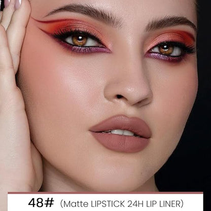 2-in-1Nude Brown Beige Velvet Lip Liner & Lipstick Set Kit for Women, Matte Lips Kit with Lip Liner Lip Stains Long Lasting Waterproof 24 Hour Lipstick and Lip Liners Combo Lipliners Pencil Set 48