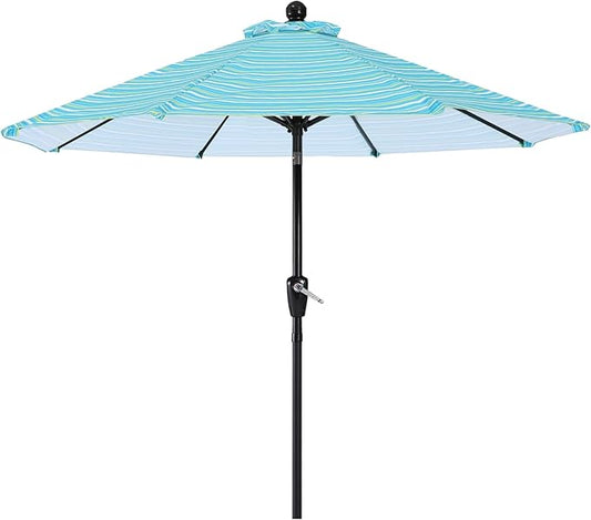 ABCCANOPY 9FT Patio Umbrella - Outdoor Waterproof Table Umbrella with Push Button Tilt and Crank, 8 Ribs UV Protection Pool Umbrella for Garden, Lawn, Deck & Backyard (Turquoise Stripes)