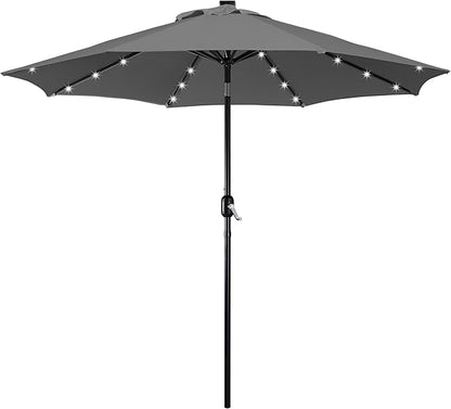 Yaheetech 9FT Solar Powered Patio Umbrella - UV Protection Market Table Umbrella w/ 32 LED Lights & Push Button Tilt & Crank Lift System for Garden/Lawn/Deck/Backyard/Pool, Gray