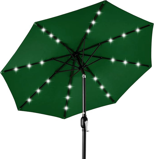 Best Choice Products 10ft Solar Polyester LED Lighted Patio Umbrella w/Tilt Adjustment and UV-Resistant Fabric - Green