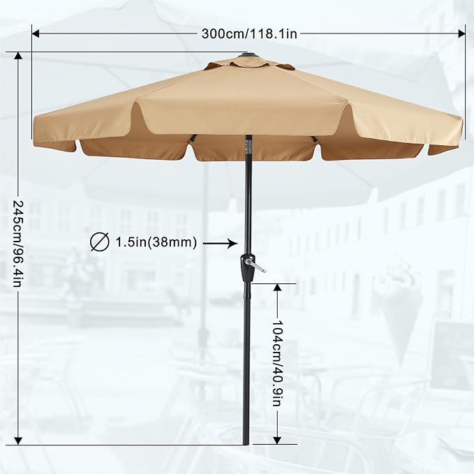 MASTERCANOPY Valance Patio Umbrella for Outdoor Table Market -8 Ribs (10ft, Khaki)