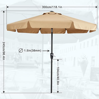 MASTERCANOPY Valance Patio Umbrella for Outdoor Table Market -8 Ribs (10ft, Khaki)