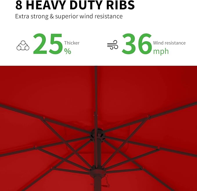 8 * 10FT Rectangular Patio Umbrella Table Market Umbrella w/Crank Outdoor Umbrellas for Garden, Deck, Backyard, Pool and Beach, Red