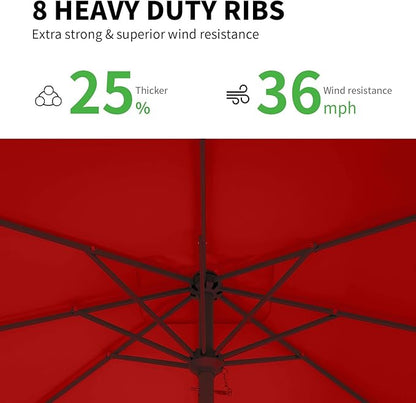 8 * 10FT Rectangular Patio Umbrella Table Market Umbrella w/Crank Outdoor Umbrellas for Garden, Deck, Backyard, Pool and Beach, Red