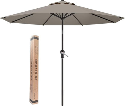 9 FT Patio Umbrella for Outdoor, Outdoor Umbrella with Push Button Tilt and Crank, Outdoor Patio Umbrellas with 8 Sturdy Ribs for Market, Garden, Deck, Backyard, Pool (Light Gray)