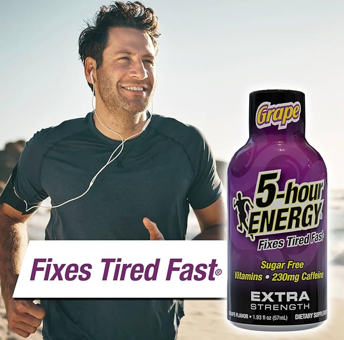 5-hour ENERGY Extra Strength Energy Shot, Grape Flavor, 1.93 oz., 30 Count, Zero Calories & Sugar-Free 230 mg Caffeinated Energy Shot, Amino Acids & B Vitamins, Dietary Supplements