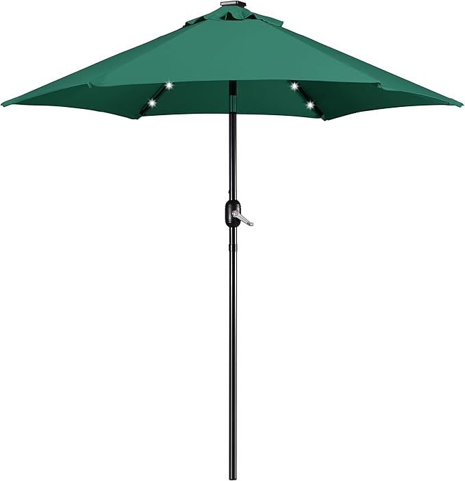 Yaheetech 7.5FT Solar Umbrella LED Lighted Patio Umbrella Waterproof & UV Protection, Market Sunshade w/Tilt and Crank for Backyard, Deck and Pool, Dark Green